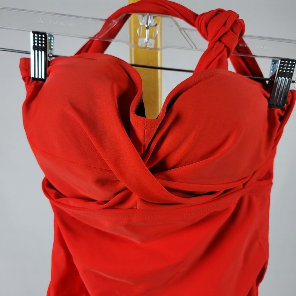 Tropiculture cherry red rouched sides plus size swim shealth swimdress - Picture 2 of 6